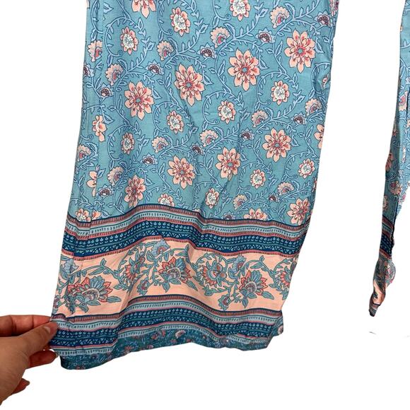 Bohemian Baby Blue Floral Paisley Flare Pants Resortwear Festival Junior's M - Picture 7 of 10
